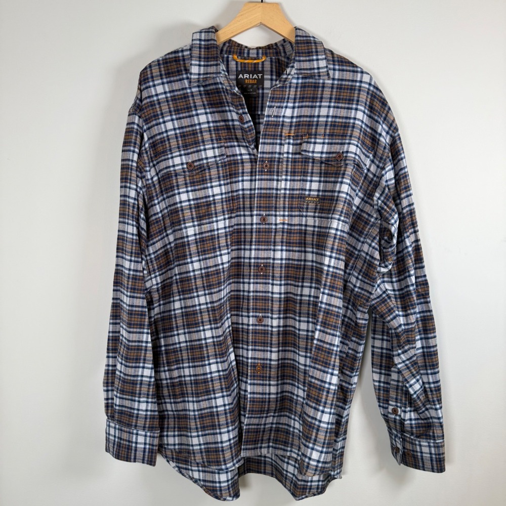 Ariat Rebar Plaid Flannel Button Up Shirt Top Gorp Core Outdoor Work Wear Large